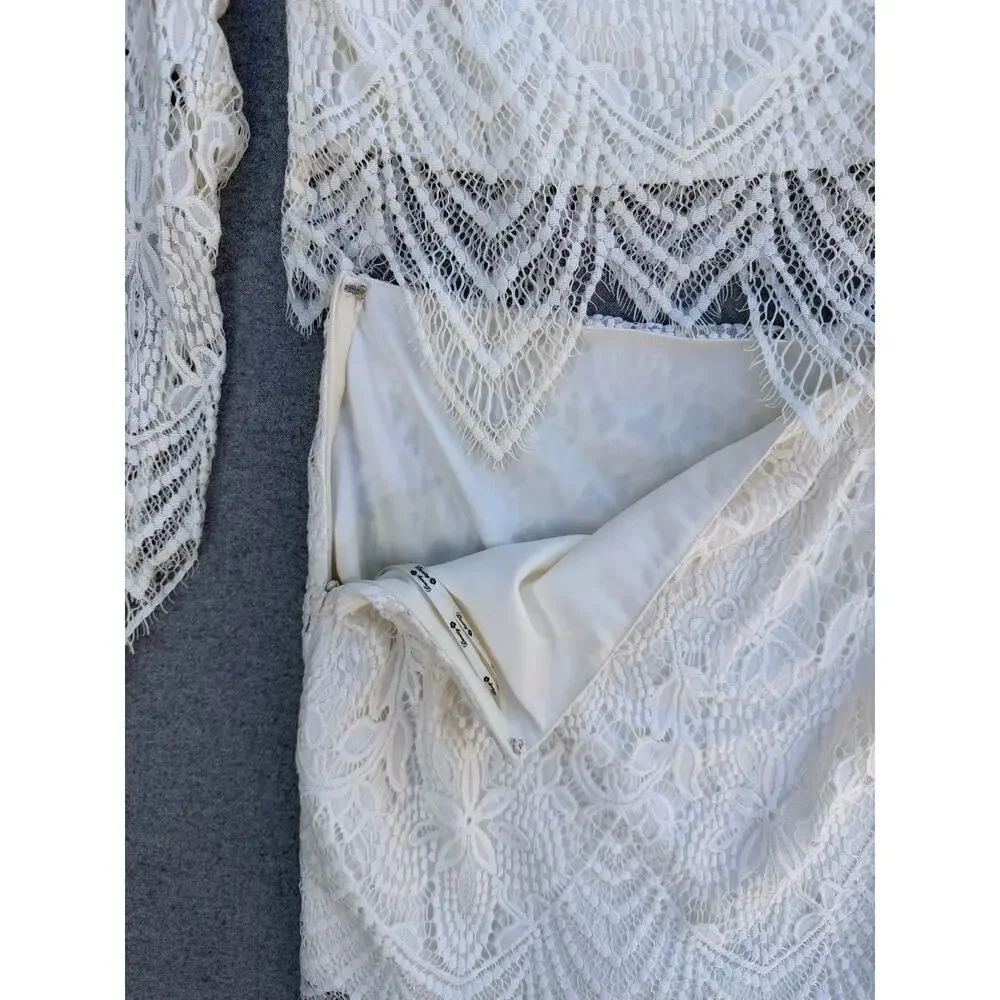 Danity Ivory Lace Two Piece Set Crop Top Skirt Boho Size Small